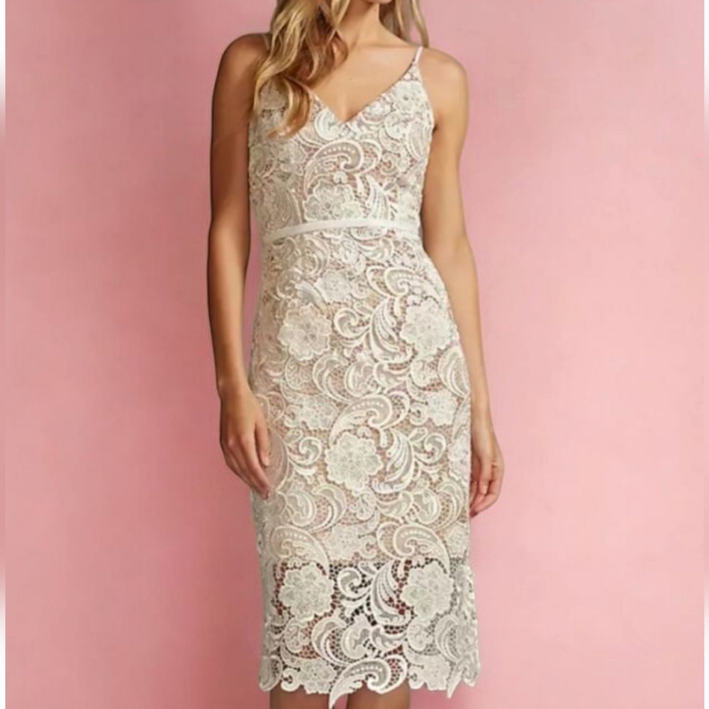 NWOT DB StudioCrochet Lace Overlay Midi Dress Size 10 Wedding Bridal Romantic